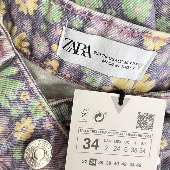 NEW! ZARA Floral High Waisted Denim 70s Shorts Lilac, Size US 2 (EU 34) - Picture 12 of 16